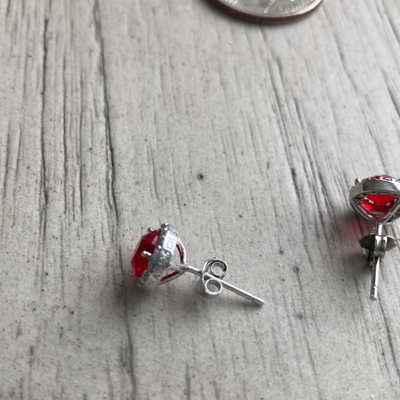 Sterling earrings with red stones. - Picture 6 of 6